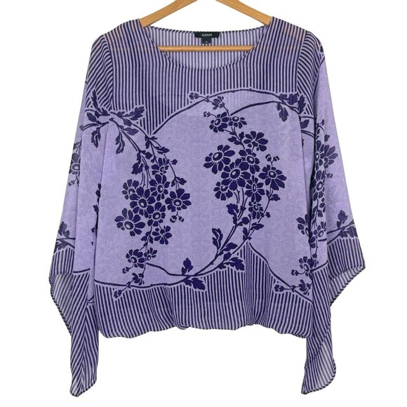 Alfani Floral Print Cami Shell Top Sz Medium Bubble Hem Angel Sleeve Jewel Neck - Picture 3 of 12